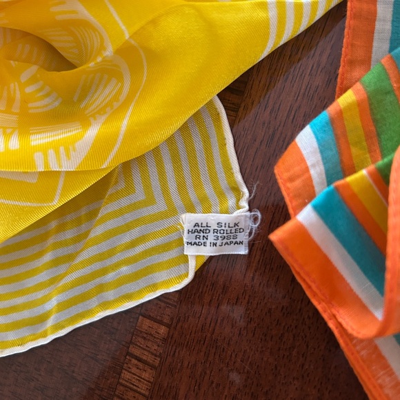 Colorful Polka Dot and Striped Scarves lot of 4 silk vintage scarfs - Picture 6 of 8